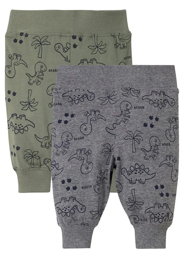 PANTALóN DE BEBé DE ALGODóN ORGáNICO (2 UNIDADES) VERDE OLIVAGRIS JASPEADO ESTAMPADO